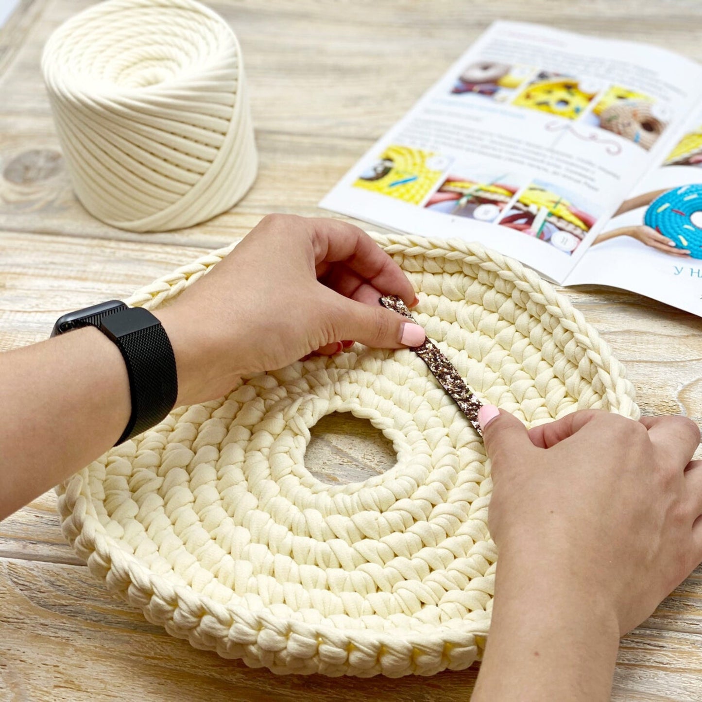 T-shirt yarn, Mini 5-7 mm, Vanilla