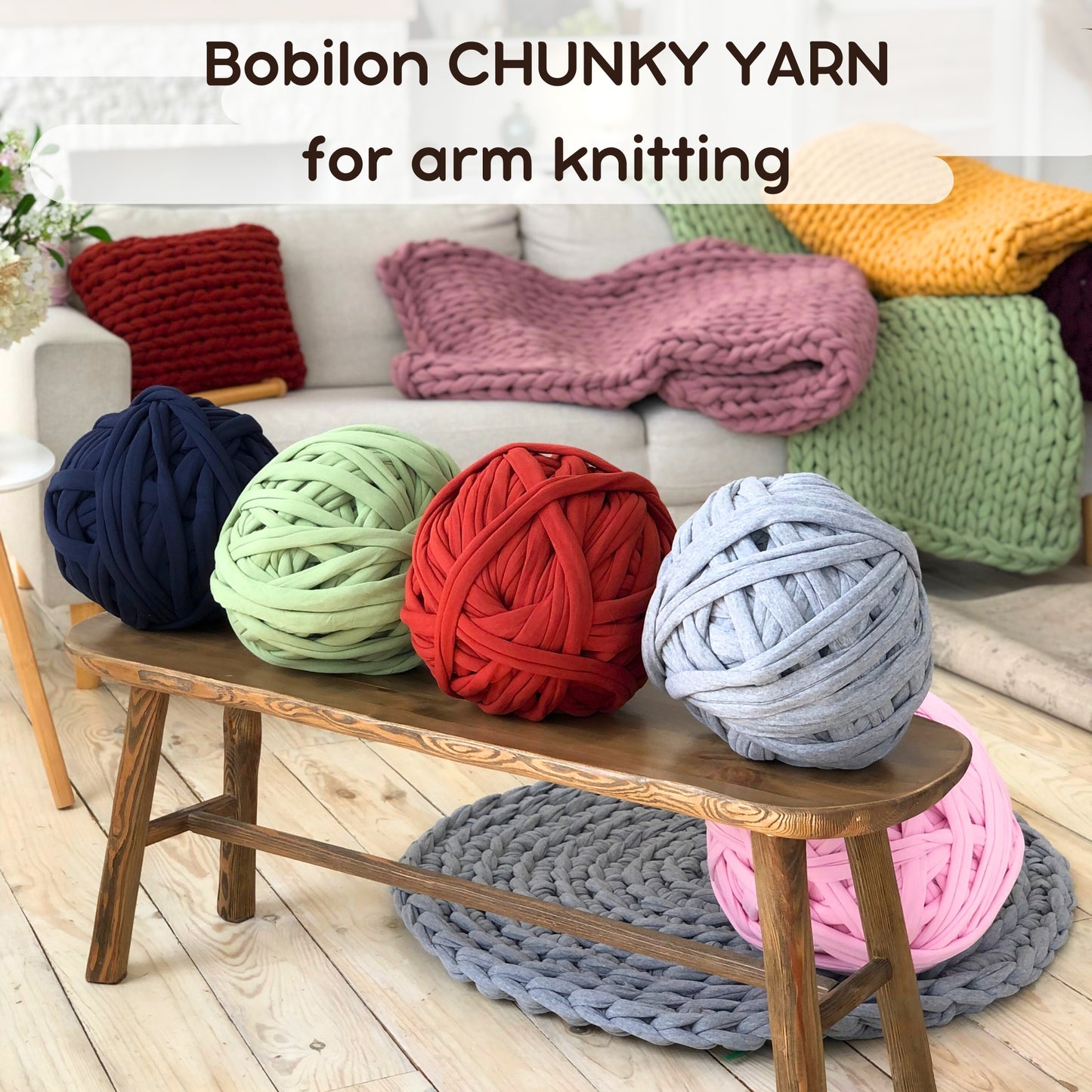 Super Thick T-Shirt Yarn 20–30 mm for Giant Crochet, Hand Knitting & Macrame – Chunky Cotton Tube Yarn – DIY Home Decor – Cornflower
