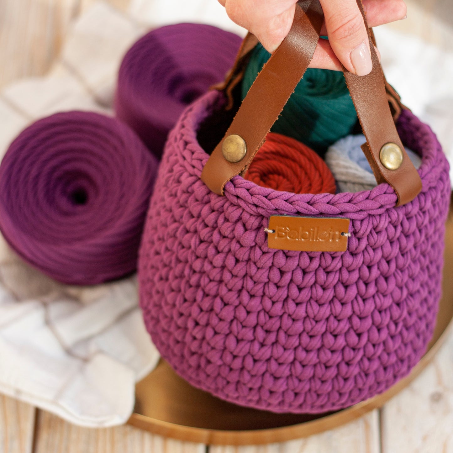 T-shirt yarn, Micro 3-5 mm, Plum Pie