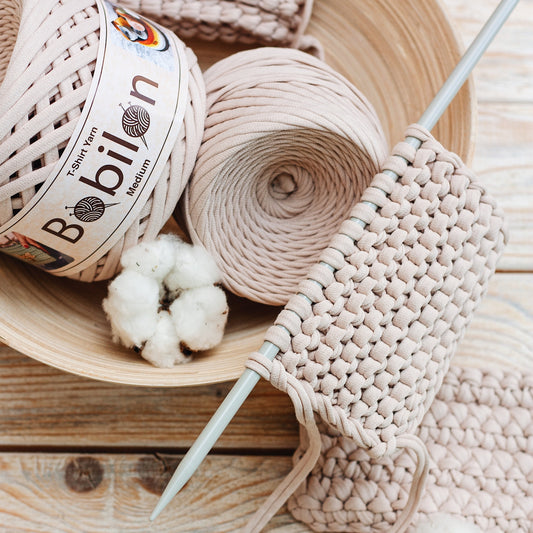 T-shirt yarn, Mini 5-7 mm, Ivory