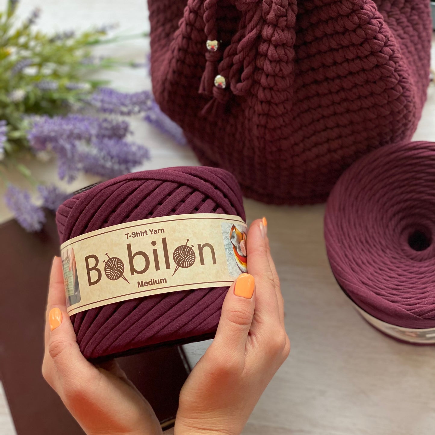 T-shirt yarn, Medium 7-9 mm, Marsala
