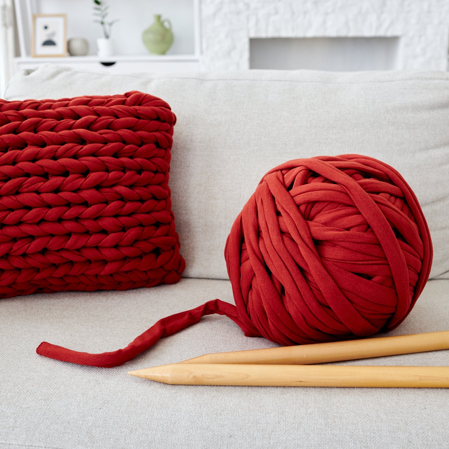 Super Thick T-Shirt Yarn 20–30 mm for Giant Crochet, Hand Knitting & Macrame – Chunky Cotton Tube Yarn – DIY Home Decor – Coral