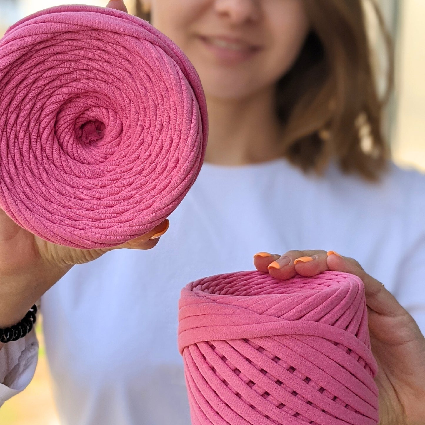 T-shirt yarn, Mini 5-7 mm, Flamingo