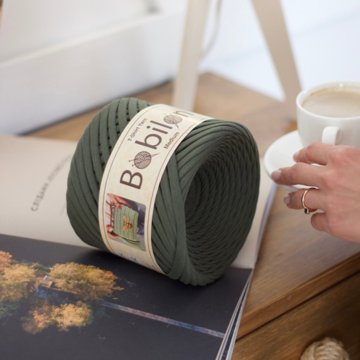T-shirt yarn, Micro 3-5 mm, Moss Green