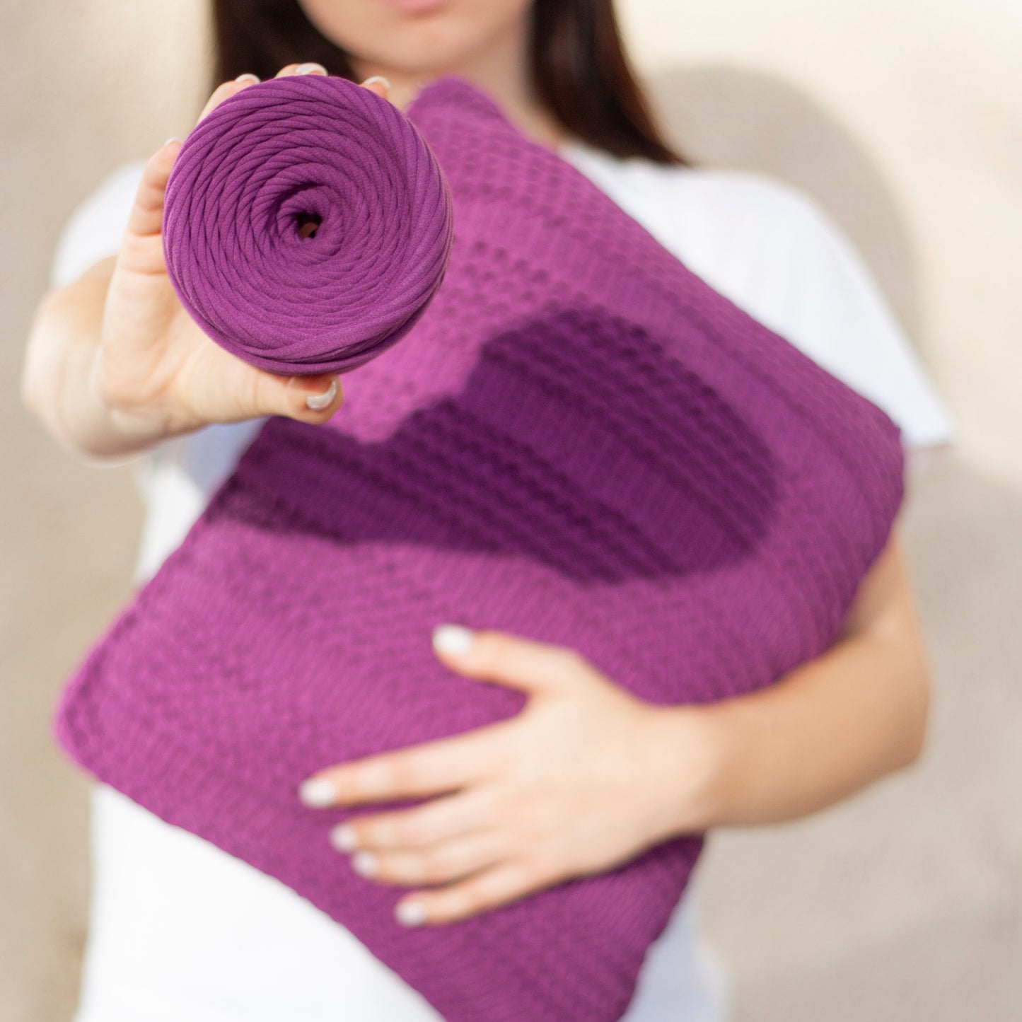 T-shirt yarn, Micro 3-5 mm, Plum Pie