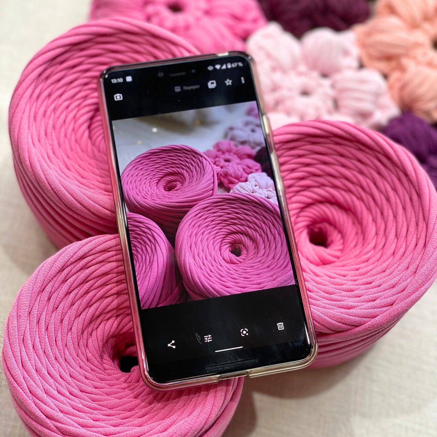 T-shirt yarn, Mini 5-7 mm, Flamingo