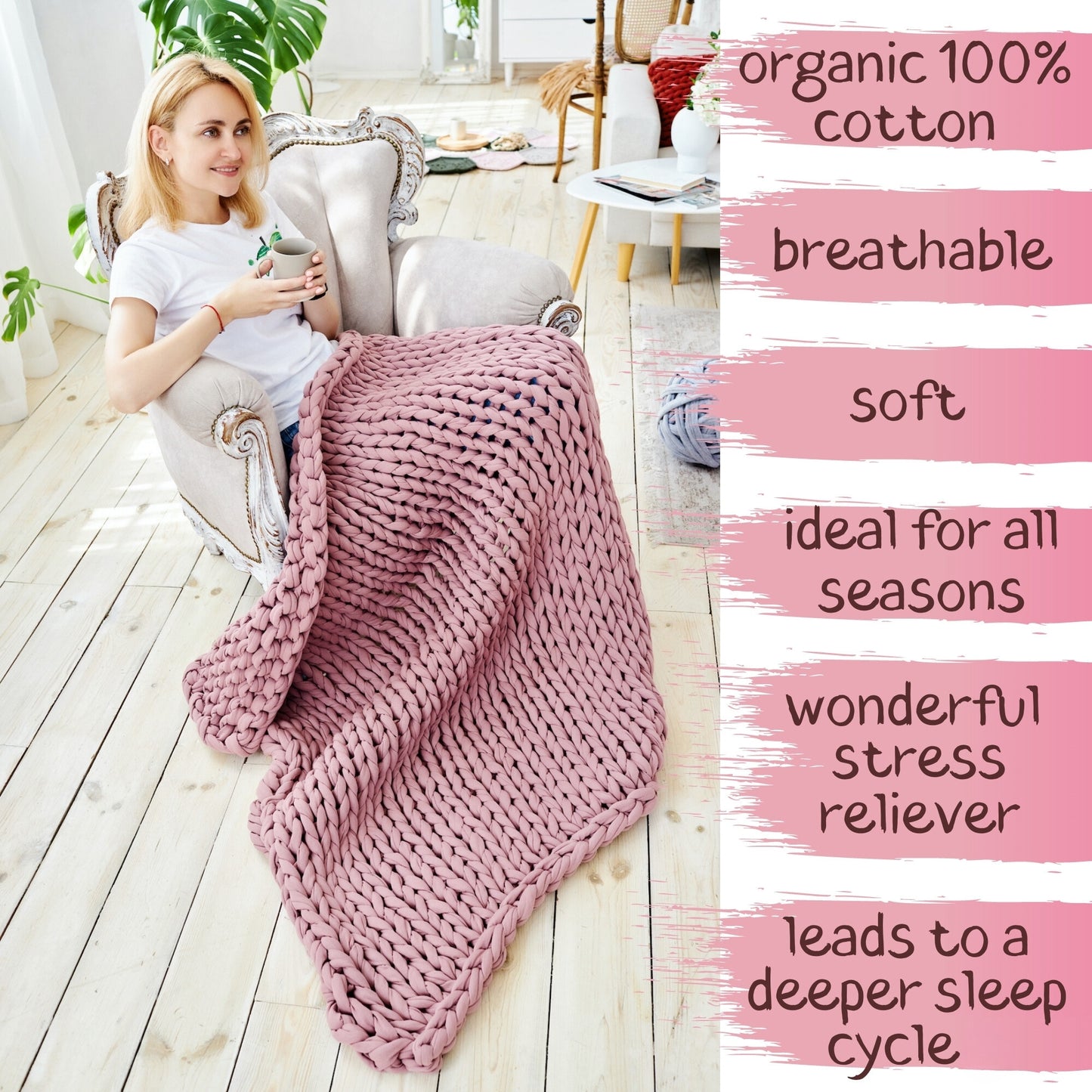 Super Thick T-Shirt Yarn 20–30 mm for Giant Crochet, Hand Knitting & Macrame – Chunky Cotton Tube Yarn – DIY Home Decor – Blush Pink