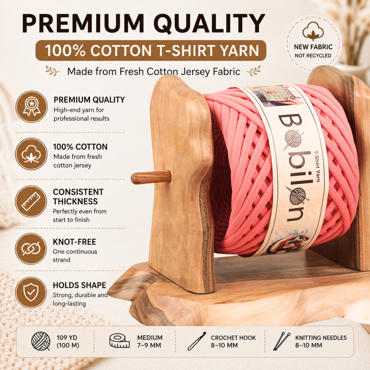 T-shirt yarn, Medium 7-9 mm, Apricot Crush