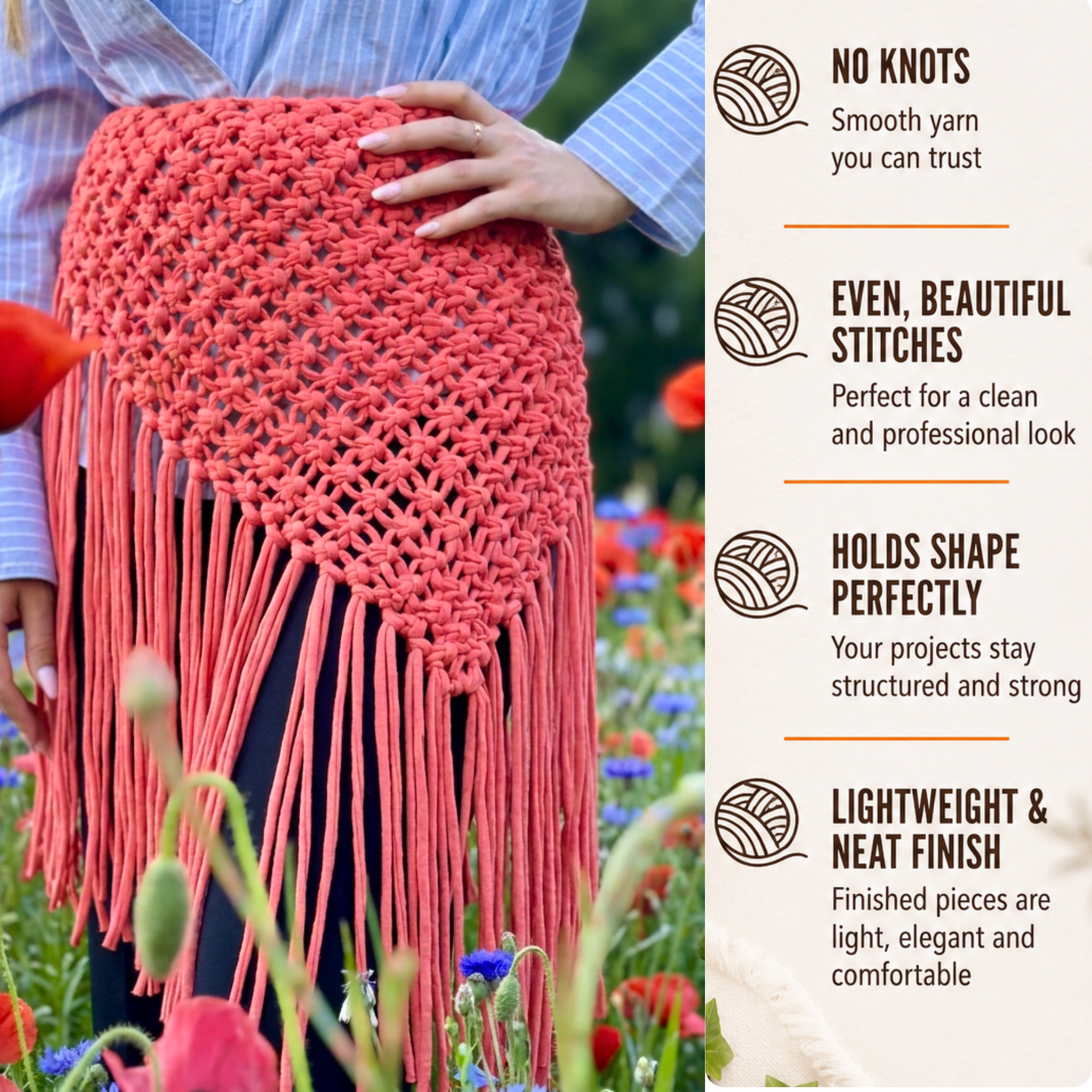 T-shirt yarn, Medium 7-9 mm, Apricot Crush