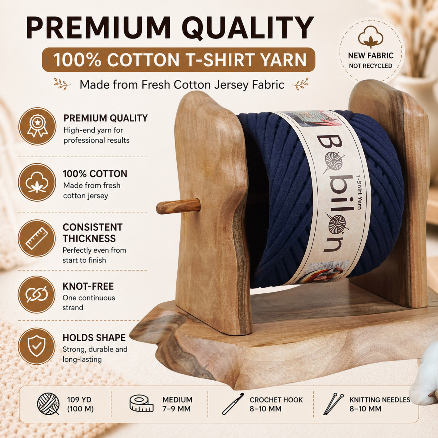 T-shirt yarn, Medium 7-9 mm, Blue Sapphire