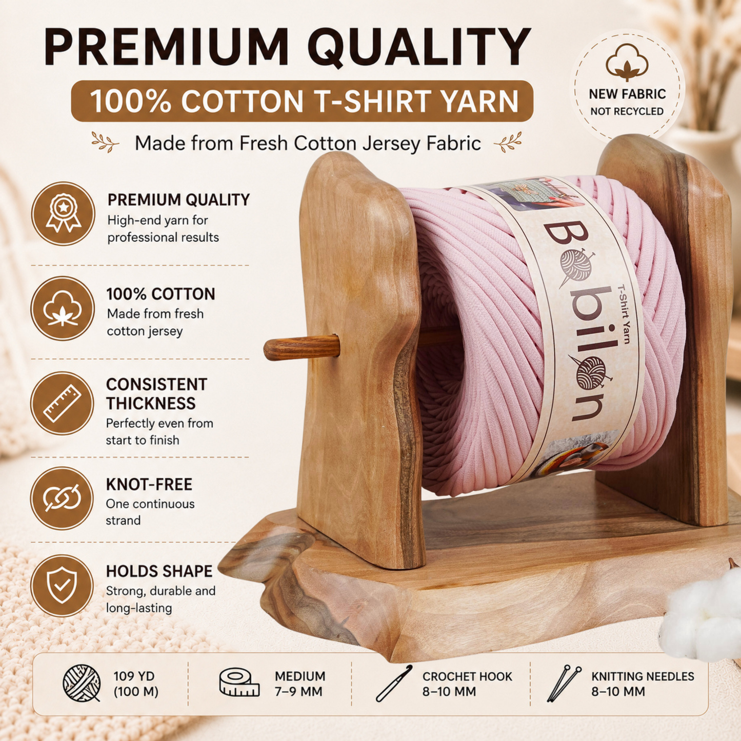 T-shirt yarn, Medium 7-9 mm, Blush Pink