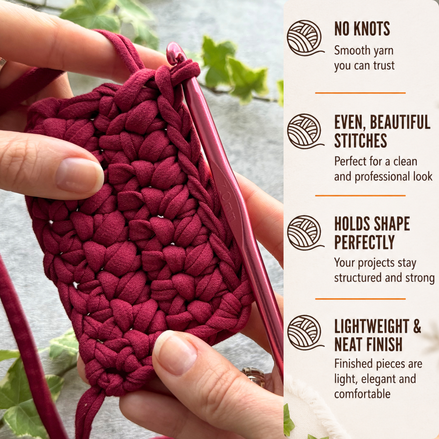 T-shirt yarn, Medium 7-9 mm, Burgundy