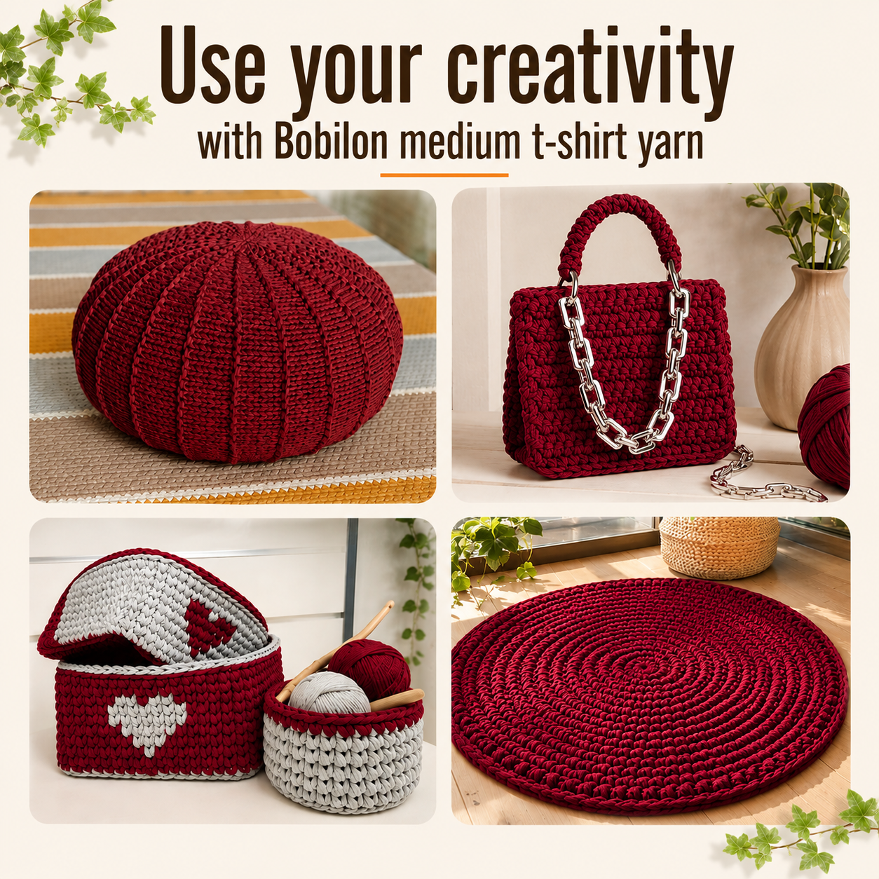 T-shirt yarn, Medium 7-9 mm, Burgundy