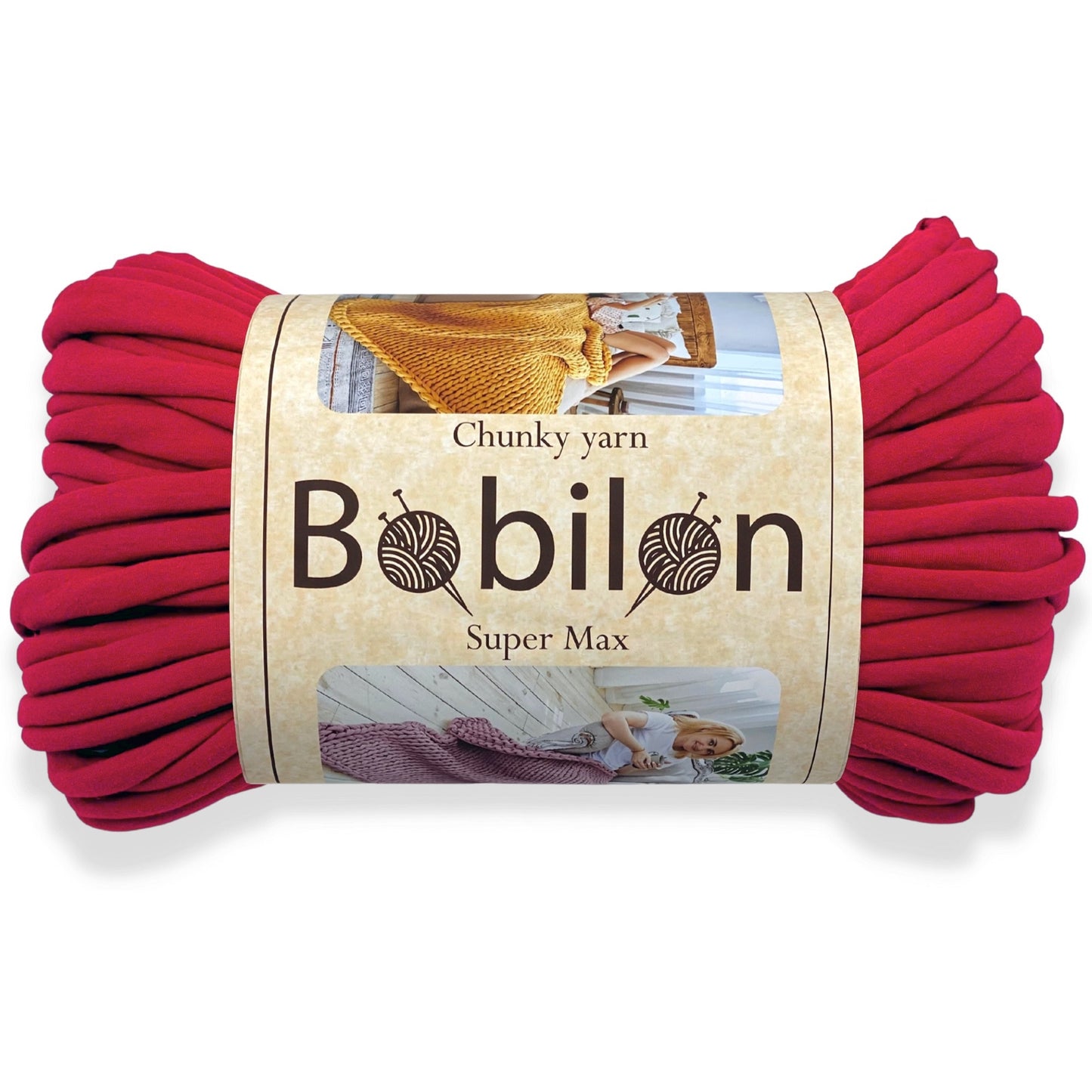 Super Thick T-Shirt Yarn 20–30 mm for Giant Crochet, Hand Knitting & Macrame – Chunky Cotton Tube Yarn – DIY Home Decor – Ruby