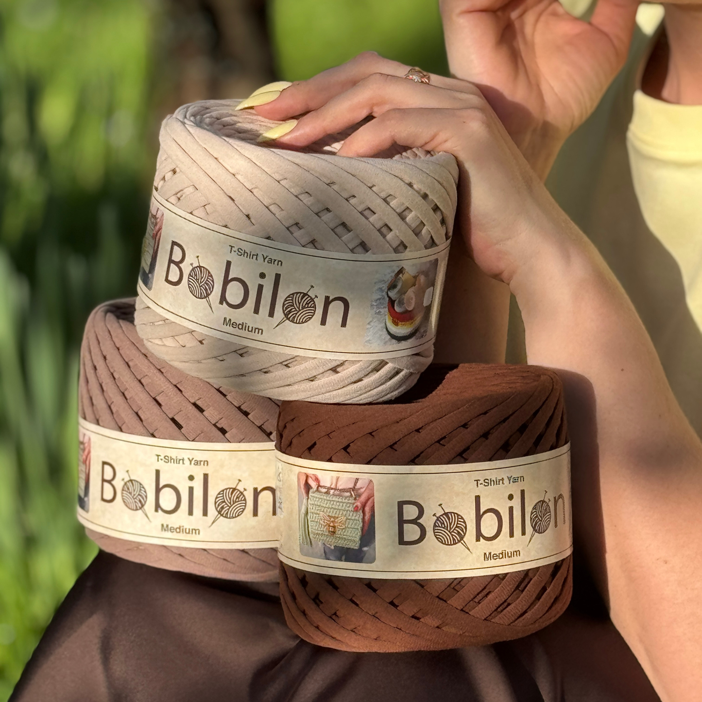T-shirt yarn, Medium 7-9 mm, Sweet Brownie
