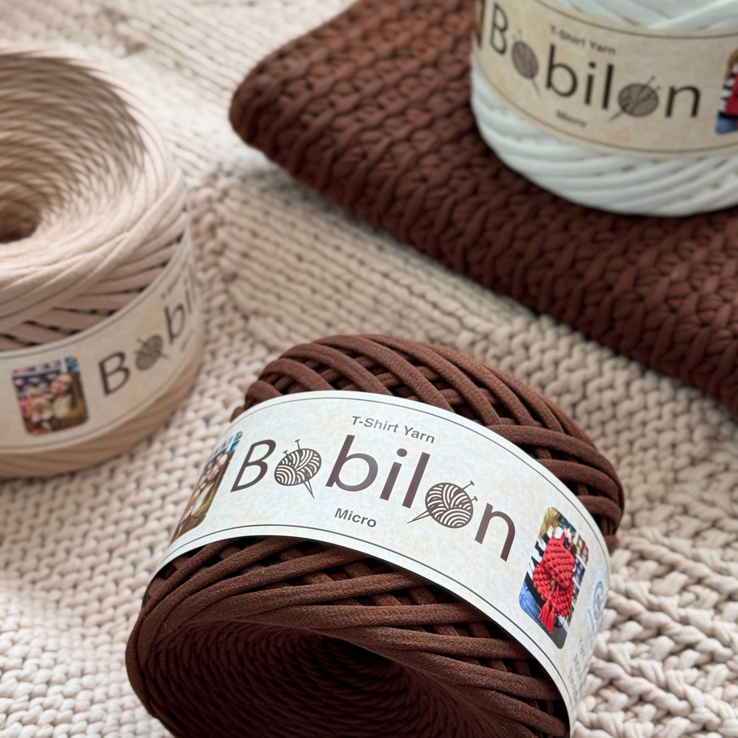 T-shirt yarn, Micro 3-5 mm, Sweet Brownie