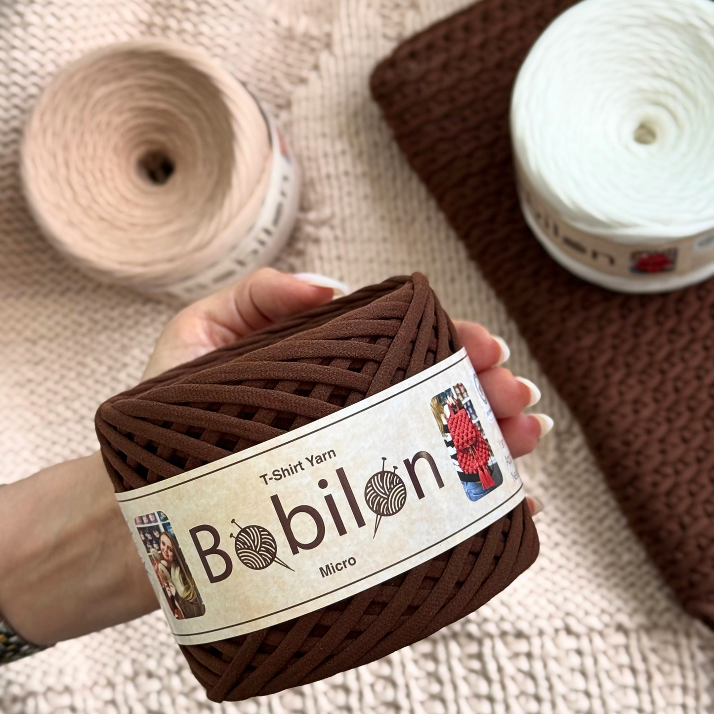 T-shirt yarn, Micro 3-5 mm, Sweet Brownie