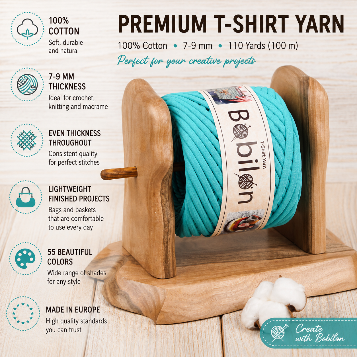 T-shirt yarn, Medium 7-9 mm, Tiffany