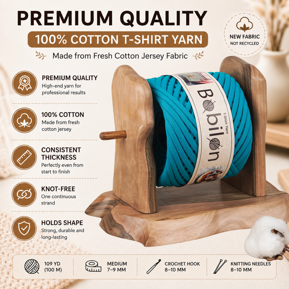 T-shirt yarn, Medium 7-9 mm, Blue Lagoon